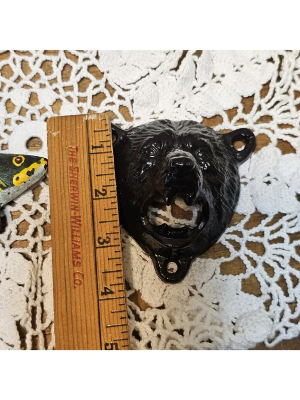 Vintage 5in Cast Iron “Painted Trout” and 3.5 IN Black Bear Bottle Opener 